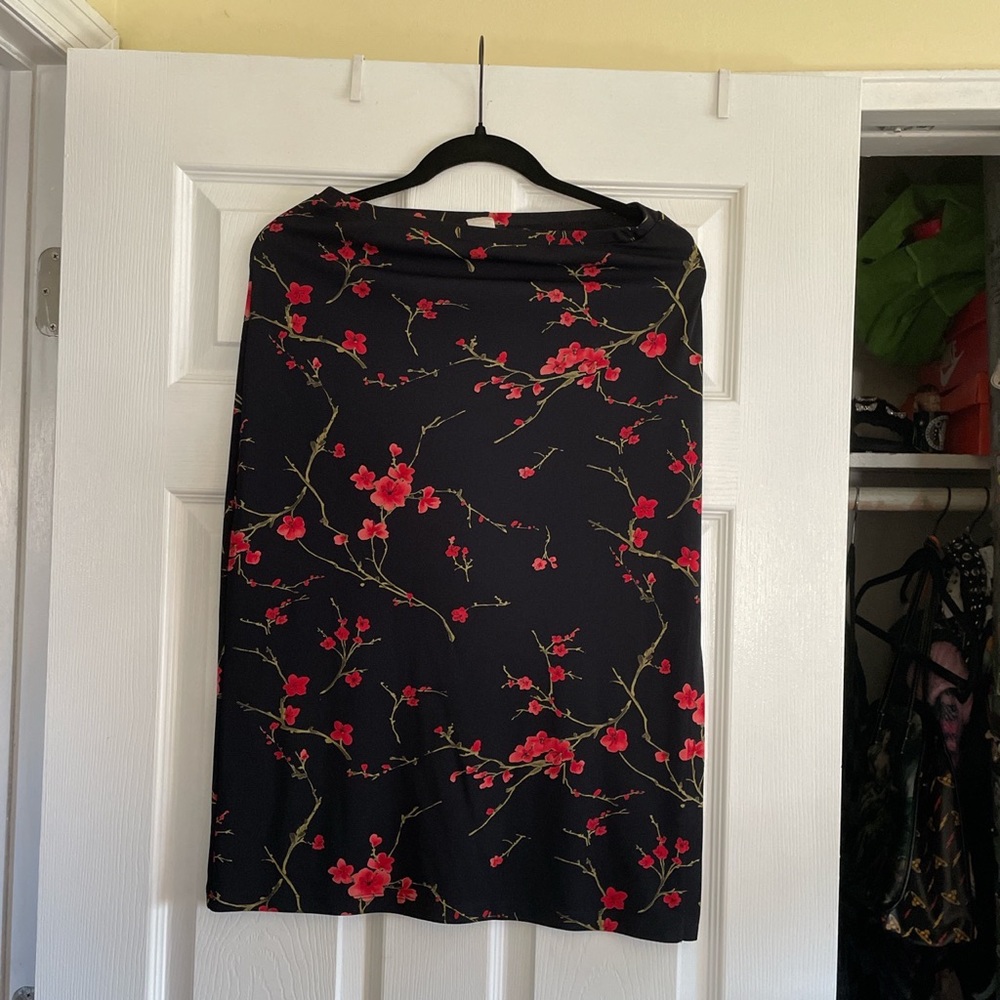 Vintage Floral Split Hem Midi Skirt